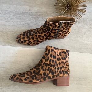 JCrew Calf fur hair leopard boots animal print size‎ 7.5 NWOT